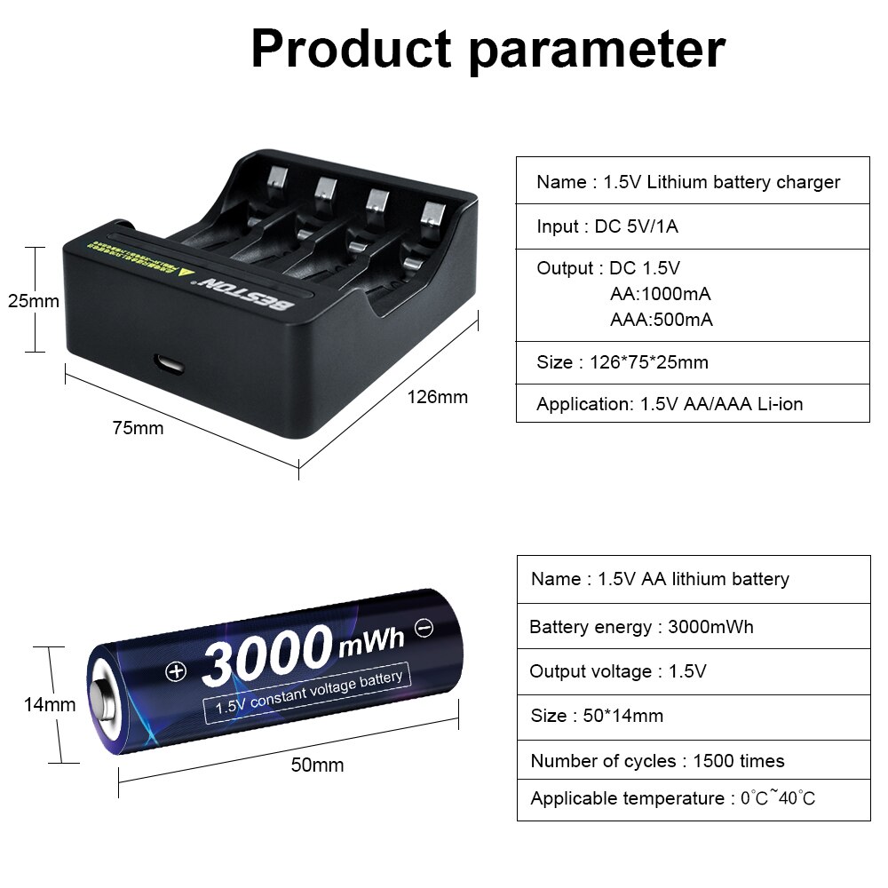 AA 1.5v Li-ion Rechargeable Battery 3000mWh 1.5V Lithium AA Rechargeable Battery 1.5v AA Battery for Remote Control Toy light