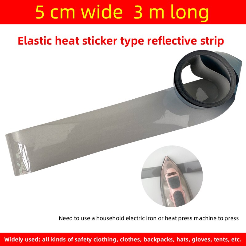 Elastisk varmeoverførsel vinyl film høj synlighed sikkert sølv reflekterende materiale diy tape stryge på stof tøj: 50 mmx 3 meter