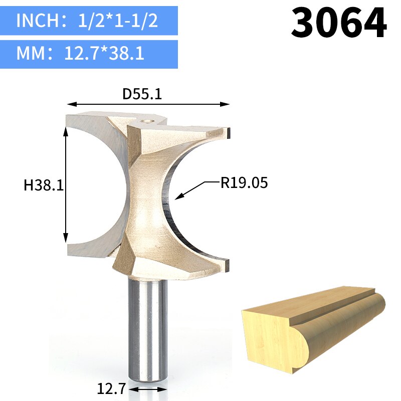 Huhao 1 stuks 1/2 " schacht halfronde bit 2 -snijder freesbits voor hout zonder lager houtbewerkingsgereedschap frees: 3064