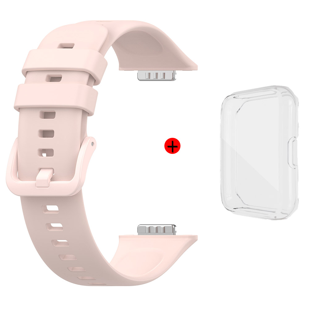 Huawei watch fit 2 -ranneke + kotelo, samanvärinen solkiranneke ja läpinäkyvä kellokuori: Ruusun pinkki