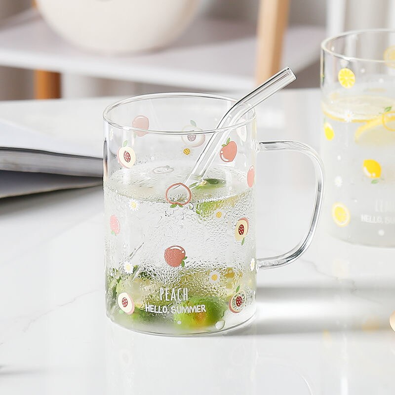500ml glas vattenkopp mugg kontor kaffekopp hem vinglas söt frukt tryck silikon kopp lock #39 kopp porslin