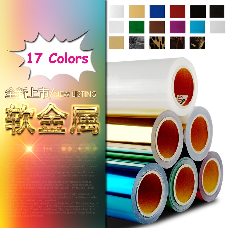 5rolls 51cmx100cm Heat Transfer Vinyl Film PET Metal light Mirror Finish for Textile Print