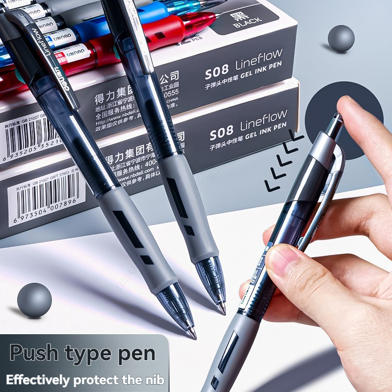 deli Retractable Ballpen Gel Pens 3Pcs Set Black Blue Ink 0.5mm Ballpoint Replaceable Refills Office School Supplies Stationery