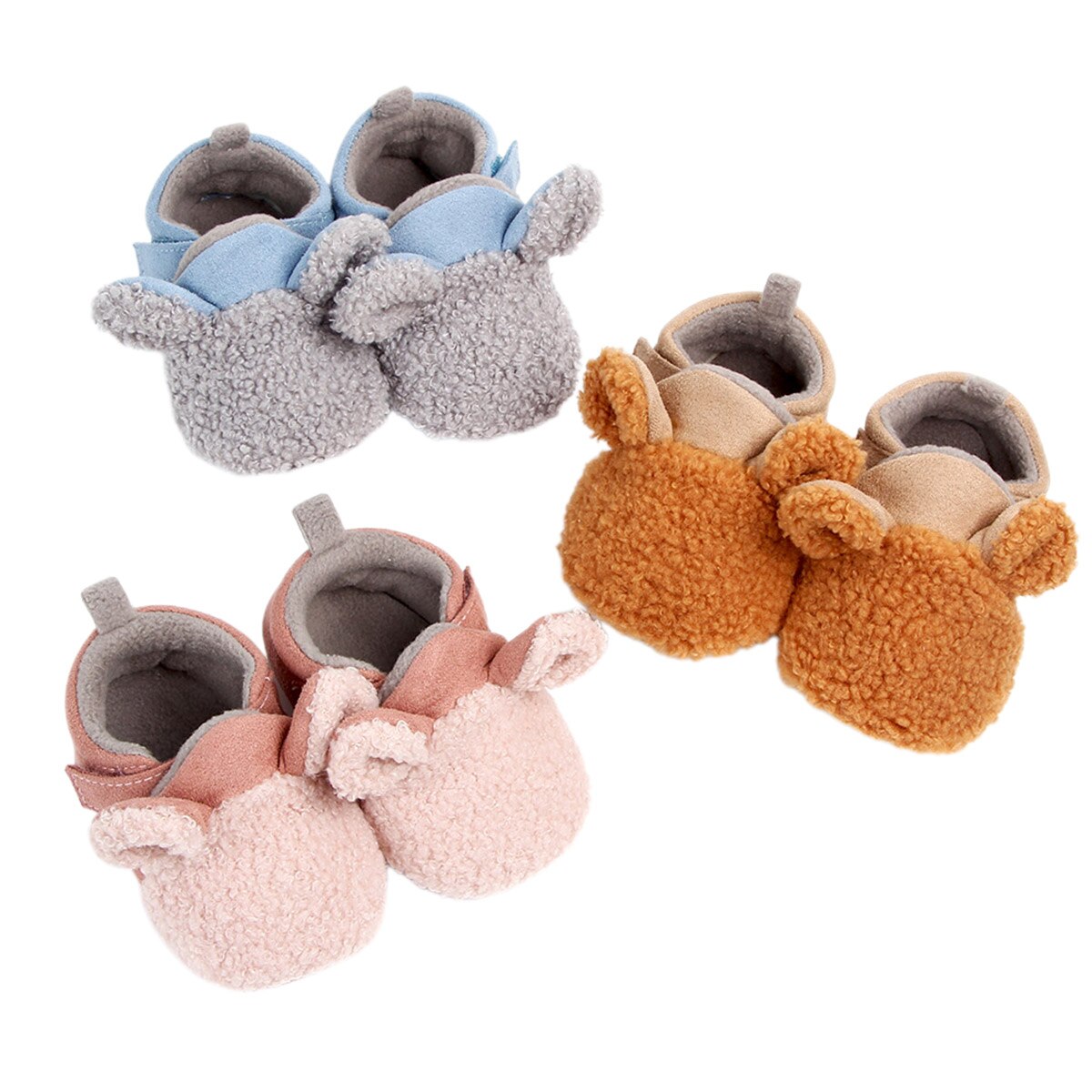 Bebis pojkar tjejer fleece tossor mjuk sula vinter varma tofflor halkfria spädbarn hus spjälsäng skor med djur öron