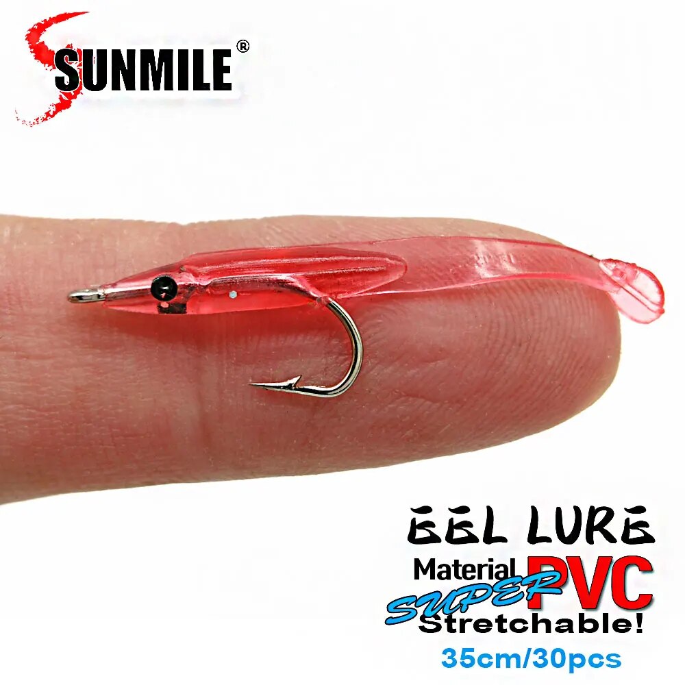 SUNMILE 30 Uds Anguila señuelo de Pesca suave 35mm PescaTackle Wobblers Señuelos de Pesca carpa Leurre Souple cebos blandos: Rojo