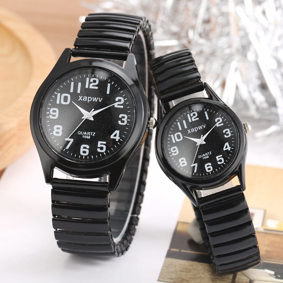 Minimalist Men Women Black Elastic Band Classic Arabic Numeral Dial Quartz Watch Product Couple Watch Lover Anniversary