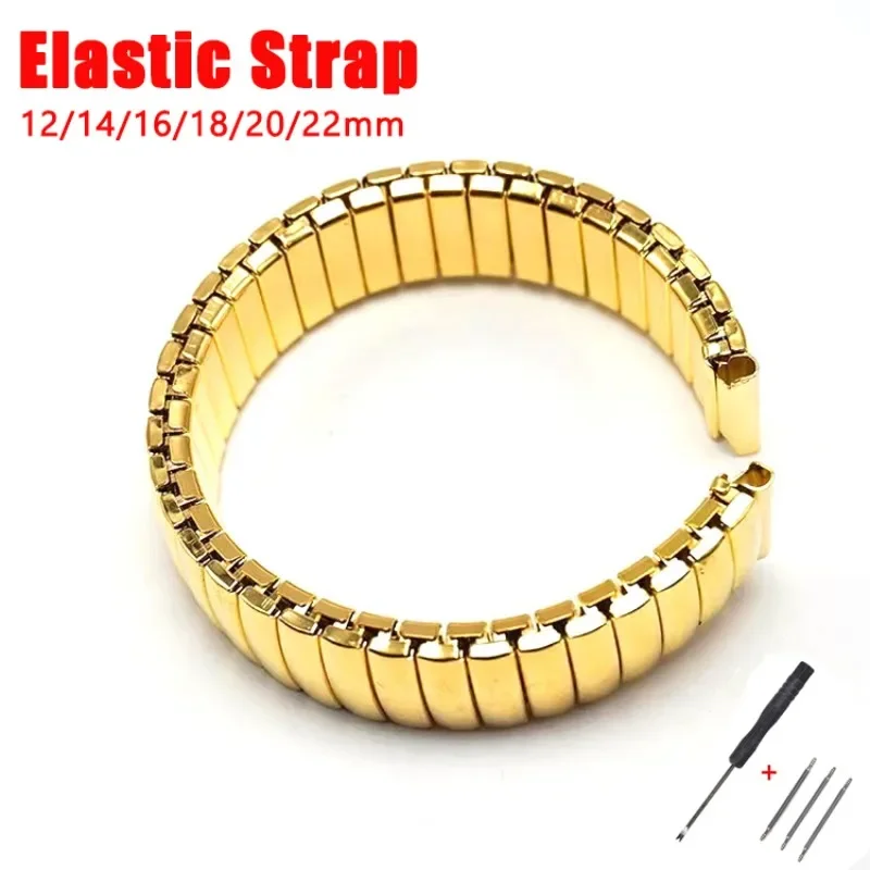 12mm 14mm 16mm 18mm 20mm 22mm Edelstahl Gummiband Gold Stretch Expansion Metall Armband Männer Frauen ersetzen Armband