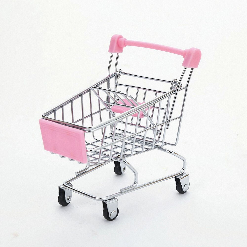 Mini Edelstahl Handwagen Supermarkt Warenkorb Modus Lagerung Spielzeug Telefon Lebensmittel Halfter Niedlich für freundlicher Schreibtisch Dekoration: Rosa