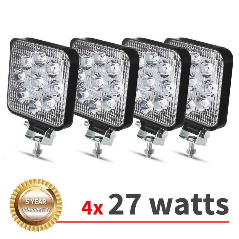 Faro LED de trabajo para coche, Luz antiniebla cuadrada, para Exterior, 12V, 24V, 48W, 27W, para barco, SUV, camión, 4 Uds.: 9led 27W