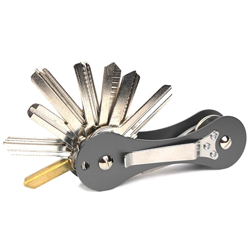 Aluminium smart nøgleholder arrangør klipmappe nøglering lomme værktøj: Grå