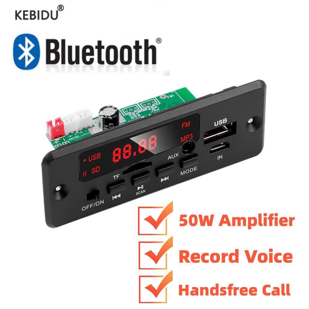 Vivavoce 50W amplificatore MP3 scheda di decodifica schermo a colori DC 12V Bluetooth V5.0 lettore MP3 per auto modulo di registrazione USB FM AUX Radio