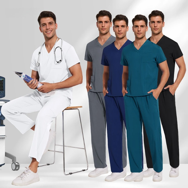 Conjunto de dos piezas de uniforme de enfermera neutro y uniforme de hospital con cepillo de mano para enfermeras, médicos y personal de enfermería