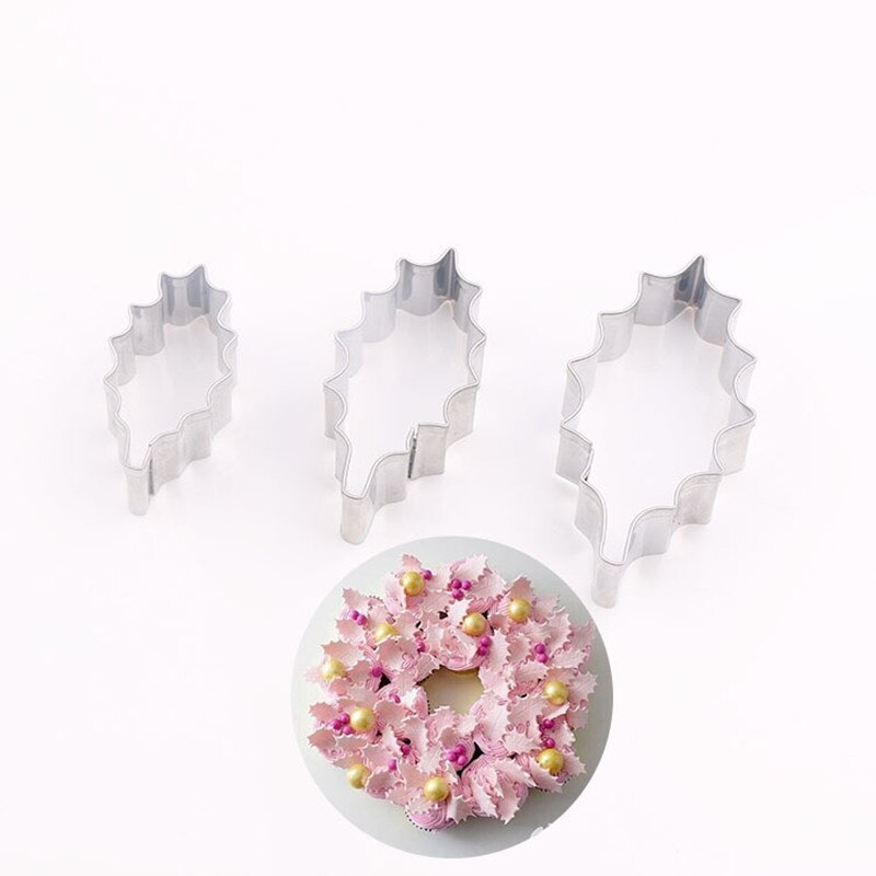 APRICOT 3PCS Cake Mould Holly leaves Stainless Steel Fondant Cookie Cutters for Wedding Cake Decorating Tools