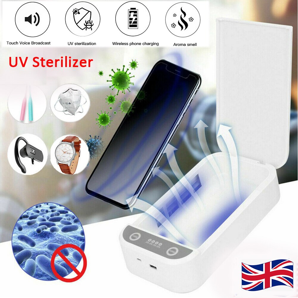 Draagbare Telefoon Uv Sanitizer Ziektekiemen Usb Draagbare Licht Sterilisator Box Bacteriën Uv Desinfectie Lampen Apparaat Draadloos Opladen