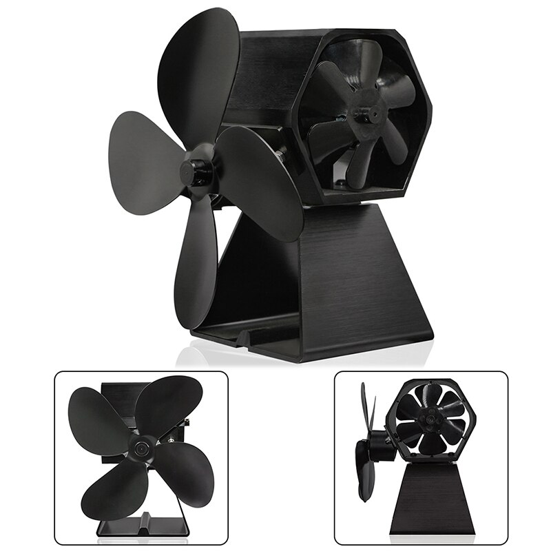 Zwarte open haard 4 bladen warmte aangedreven kachel ventilator houtkachel milieuvriendelijke stille ventilator thuis efficiënte warmteverdeling