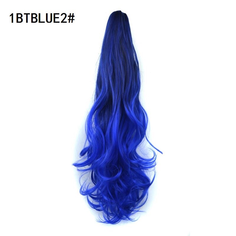WIGSIN-extensiones de cabello rizado sintético para mujer, extensiones de cabello con Clip de cola de caballo, color negro, rojo y azul, 20 pulgadas de largo: 1BTBLUE2