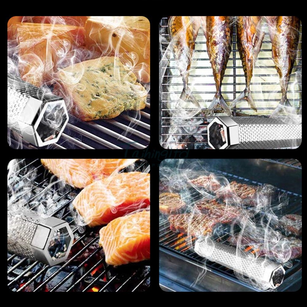 1pc Stainless Steel Smoker Tube BBQ Wood Pellet Smoke Box Charcoal Grill Meat Rhombus BBQ Grill Accessories Cold Smoke Generator