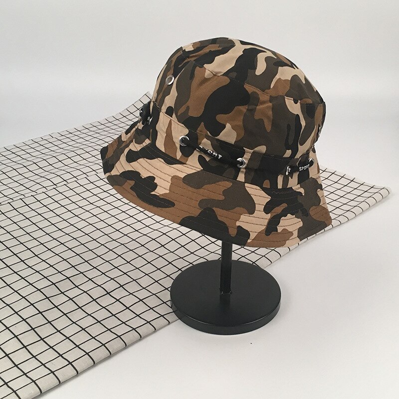 Fisherman Hat Female Spring and Summer Sun Protection UV Bucket Hat Wild Face-lift Drawstring Sun Hat Outside Sport Bucket Hat: Camo 6