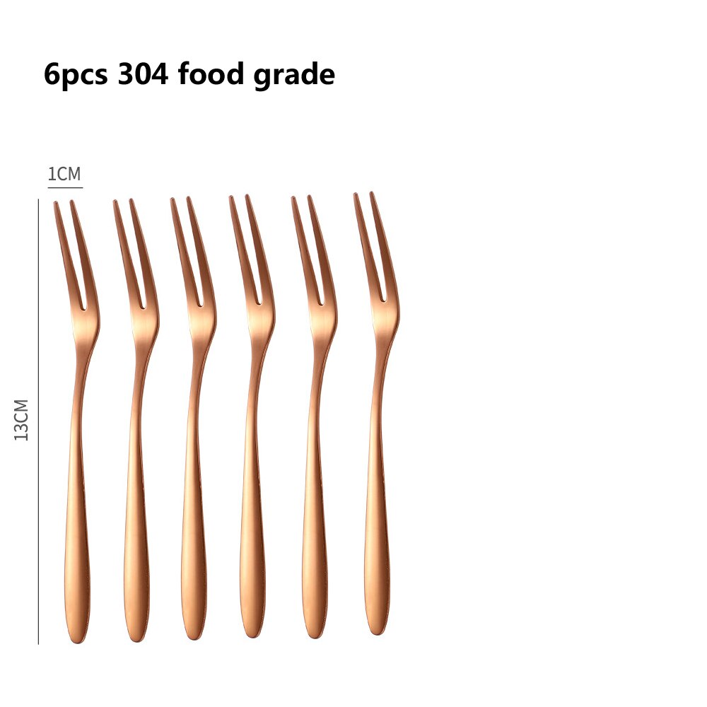 6/12 stücke Edelstahl Zwei-zinken Gabel Obst Gabel set Geschirr Mehrere Verwenden Snack Kuchen Dessert Gabeln Cafeteria Hause besteck: rose gold 6pcs