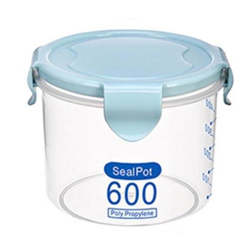 600-1500ml Food Storage Container Kitchen Refrigerator Food Noodle Sealing Box Preservation Fresh Pot Tank Boxes Organizer: blue- 600ml