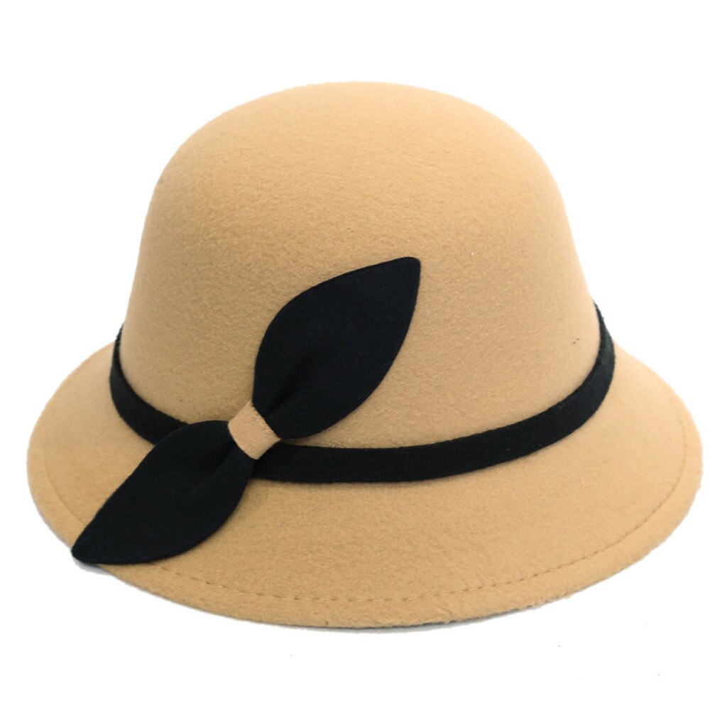 Hoeden Mode TopHat verkoop Fedora Chapeau Sombrero Mujer Vrouwen Faux Wol Emmer Hoeden Mode Bowler Cap Met Strik: Khaki