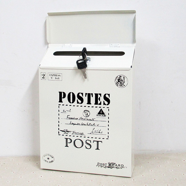 Retro outdoor mailbox withe key lock rain protection suggestion Metal Boxes Newspaper Letter Post Storage Home Garden Supplies: white