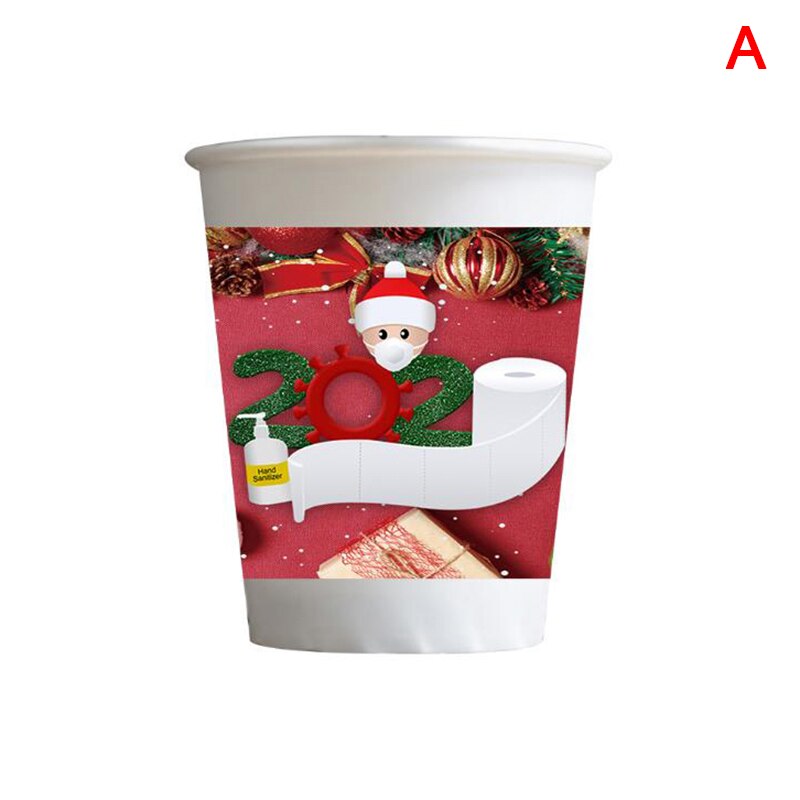 5Pcs Merry Christmas Disposable Tableware Survivors Printed Paper Cups Home Christmas Year Party Decor Supplies: A