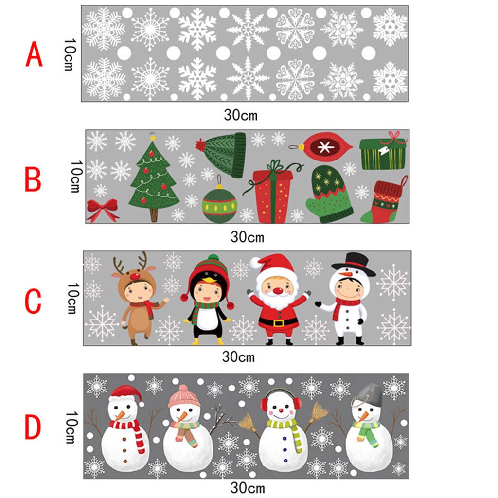 Cartoon Christmas Stickers for Window Showcase Removable Santa Clause Snowman Home Decor Decal Adhesive Year Glass Mural#30