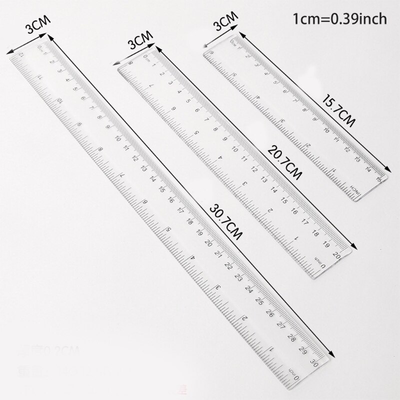 517A Clear Ruler Plastic Ruler15/20/30cm Drafting Tools Measuring Tools Ruler Set Ruler inches &amp; Centimeters Kid's Ruler