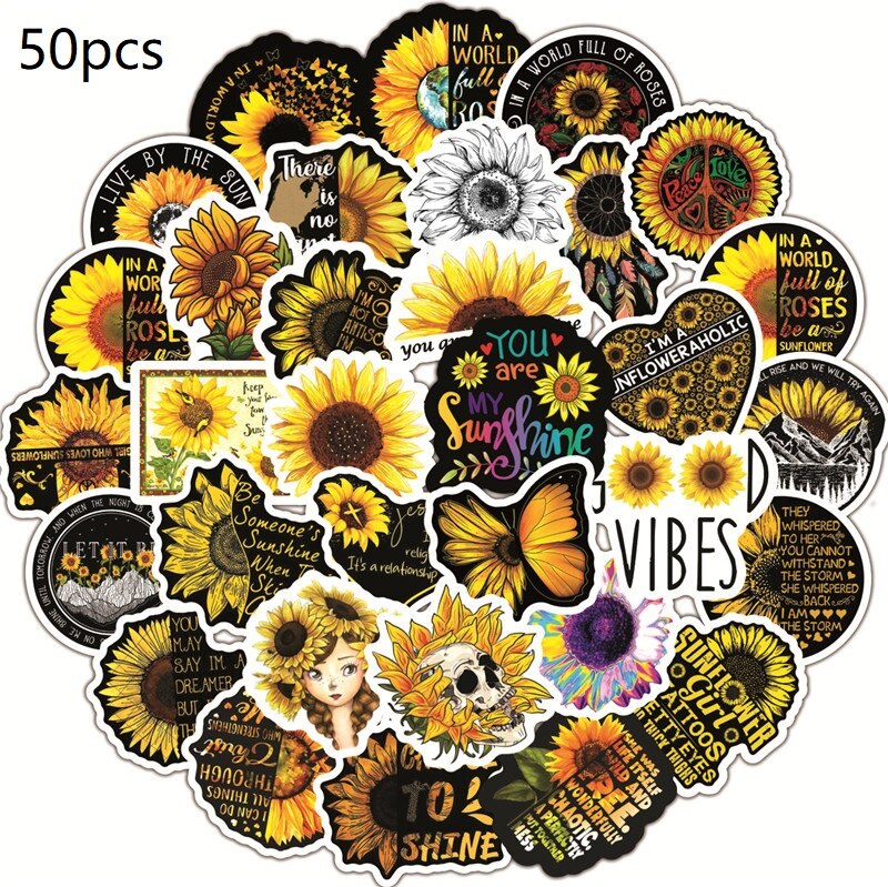 10/50Stck Sonne Blume Kunst Aufkleber Reise Li Kasten Aufkleber Computer Skateboard Gitarre Dekoration Wasserdichte Aufkleber Sonnenblume Aufkleber: D-50stck