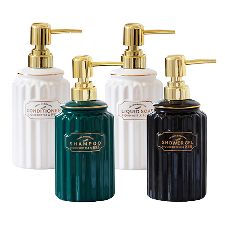 Ceramic Soap Dispenser Bottle White Large-capacity Shower Gel Shampoo Press Bottle Fillable Bathroom Empty Bottle