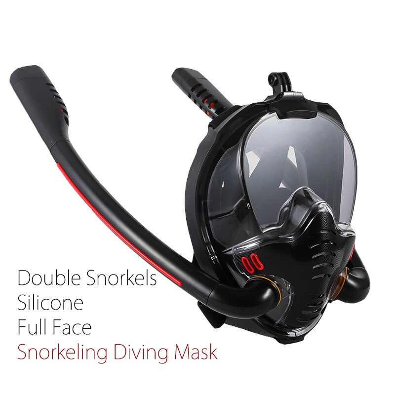 Máscara de buceo con doble tubo de esnórquel para adultos, gafas de natación, equipo de equipo para deportes acuáticos, silicona hiperseca de cara completa