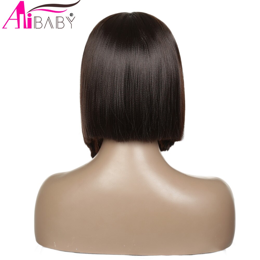 Caschetto corto Dei Capelli Nero Sintetico Parrucca Anteriore Del Merletto Parte Centrale Resistente Al Calore Marrone Medio Parrucche Diritte per le Donne 12 pollici alibaby: #2