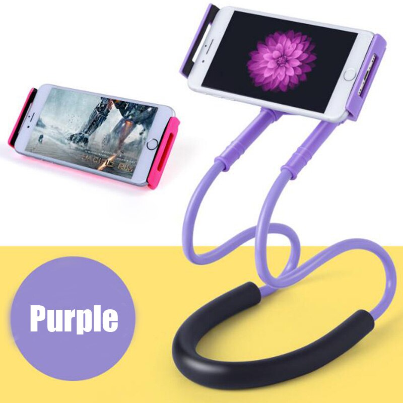 Fleksibel mobiltelefon holder hængende hals doven halskæde beslag smartphone holder stativ til iphone android: Lilla