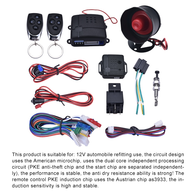 Car Alarm Vehicle System 1-Way Remote Central Door Lock Keyless System With 2 Remote Control Burglar Protection Security System
