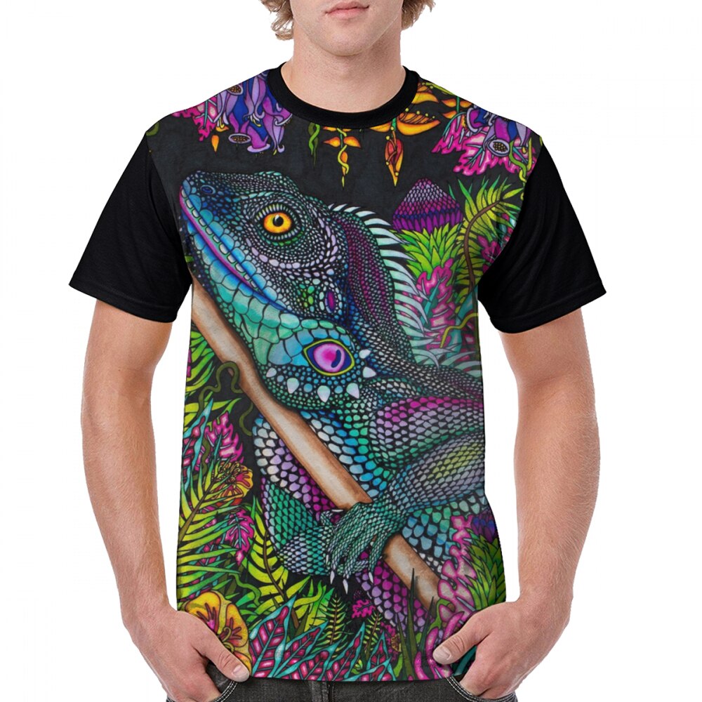 Iguana t shirt firben liv - farverig iguana i junglen t-shirt basic polyester tee shirt mand overdimensioneret tshirt: S