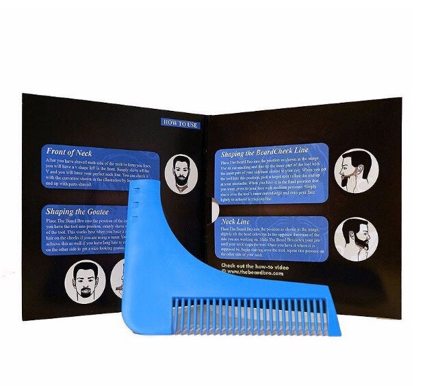 Rotatable Beard Shaping Tool Template Beard Comb Multi-liner Beard Shaper Shaving &amp; Hair Removal Razor Tool for Men: blue with paper card