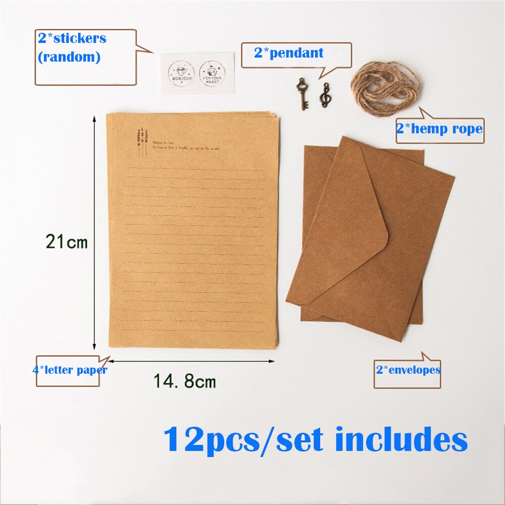 Sobres de papel Kraft Vintage para escribir, papel europeo para Carta, sobre, papel de oficina, papelería, 12 unids/set por juego: D