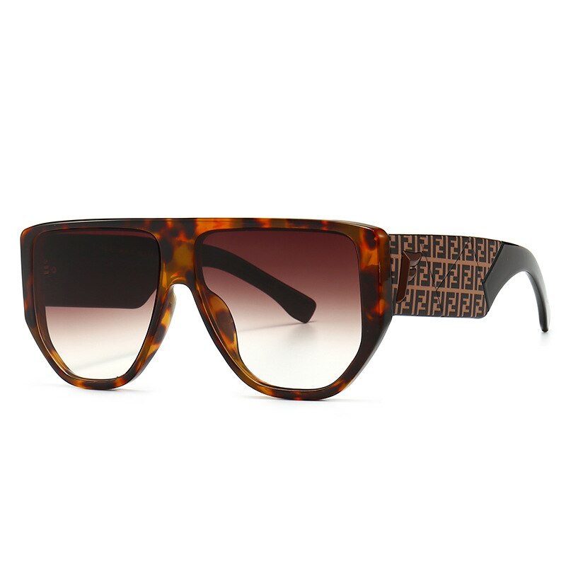 Dames zonnebrillen dames heren vintage luxe merk shield platte bovenkant ovale zonnebril voor dames  uv400: Luipaardbruin