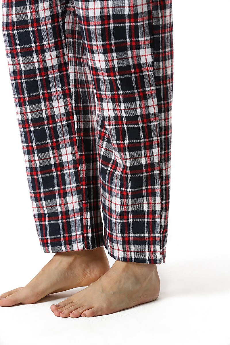 Men's Cotton Plaid Sleep Bottoms Lounging Relaxed House PJS Pants Male Comfy Soft Pajama Pants with Drawstring Button Fly