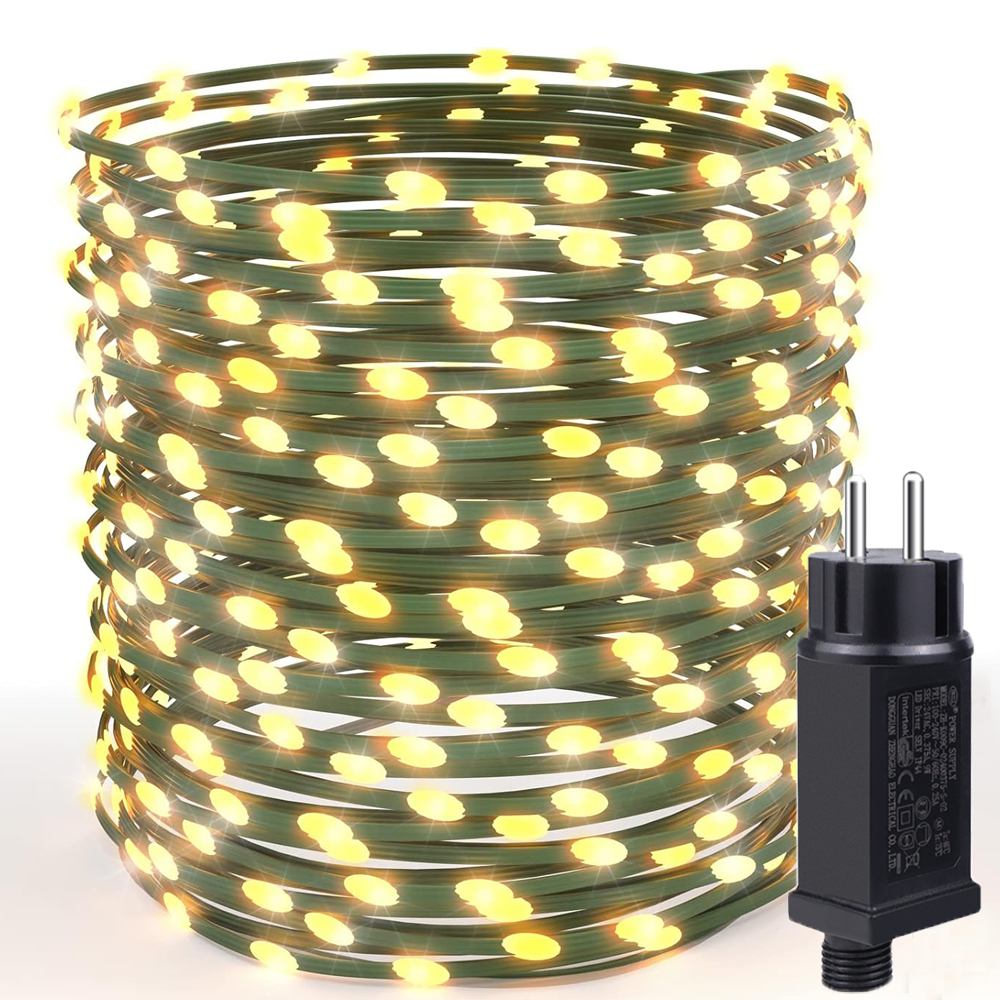 Udendørs grøn tråd led julelys 220v eu guirlande hjem haveindretning led fe lyskæde juletræsdekoration