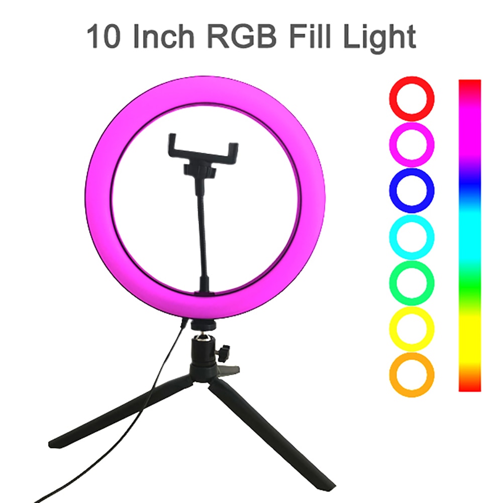 10 inch Video Lamp Dimmable LED Selfie RGB Ring Light USB Photography Light with Phone Holder for Makeup Video Live Studio