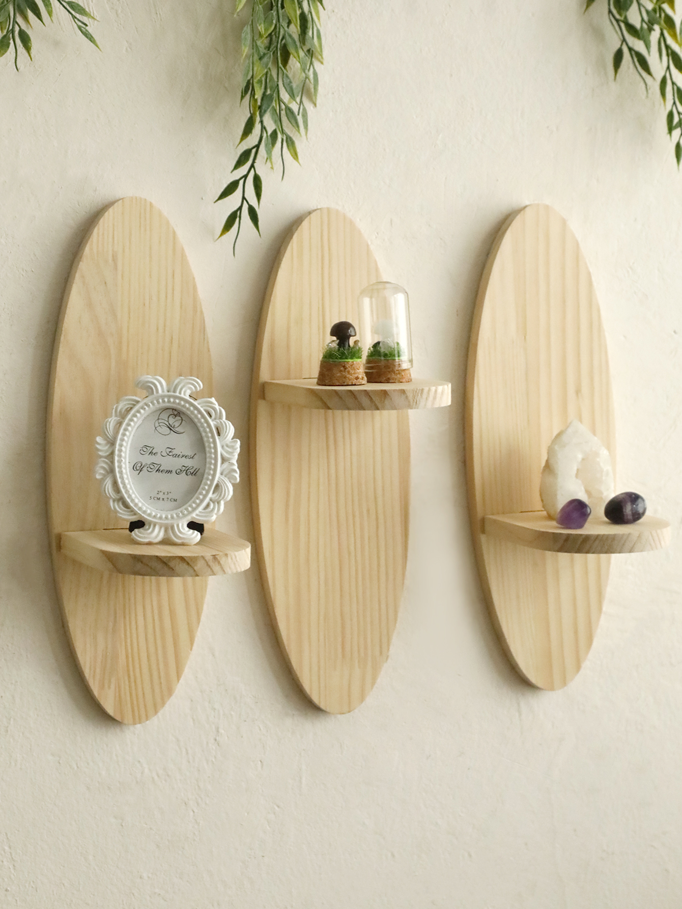 Wandregale aus Holz, ovales schwebendes Regal, Kristallständer, wandmontiertes Lagerregal, rustikales Boho-Heimdekor-Regal