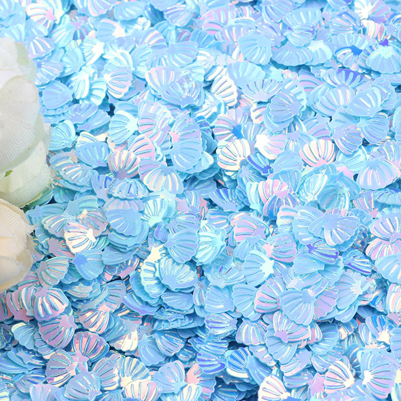 Confeti de concha brillante de sirena para niñas, decoración de mesa de cumpleaños con tema de sirenita, confeti morado iridiscente bajo el mar