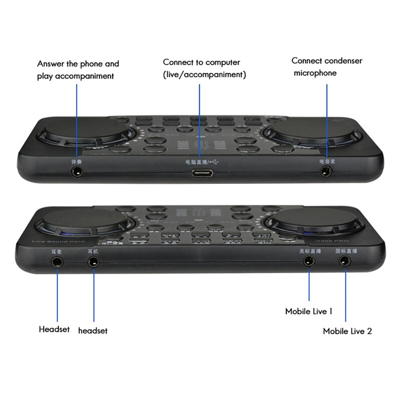 Tarjeta de sonido V300 PRO, 10 efectos de sonido, Bluetooth, reducción de ruido, mezcladores de Audio, Micrófono, Control de voz para teléfono y PC