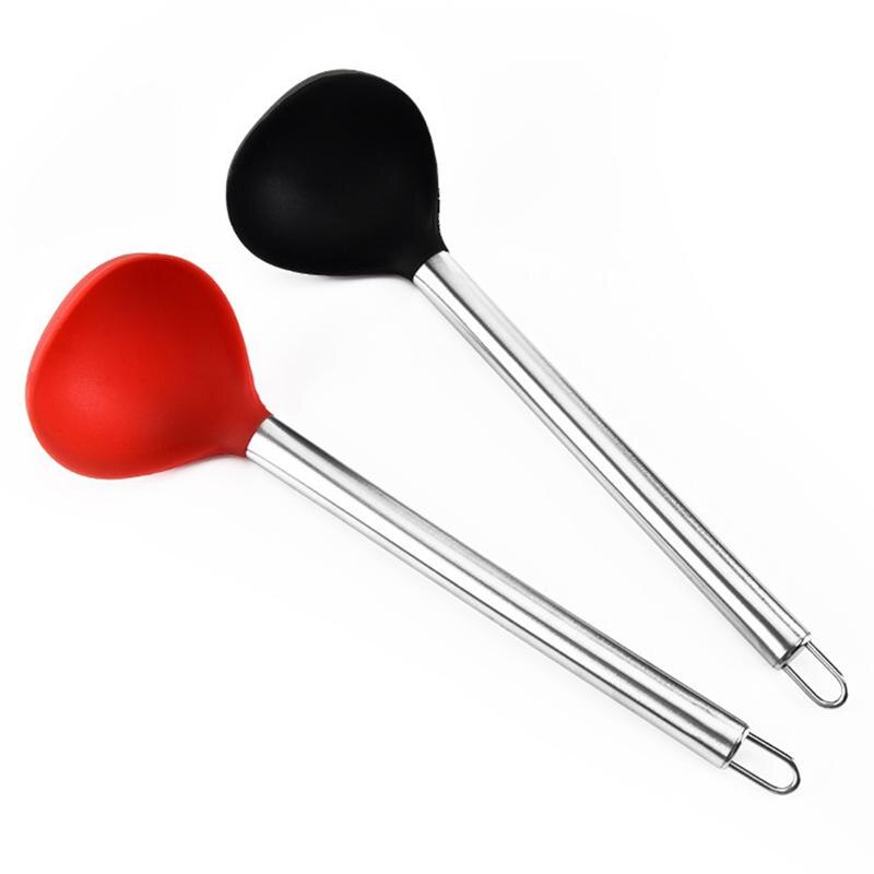 2 st silikonsoppa skopa non-stick sked värmebeständig matlagningsredskap matlagningssked för hemmarestaurang (svart, röd)