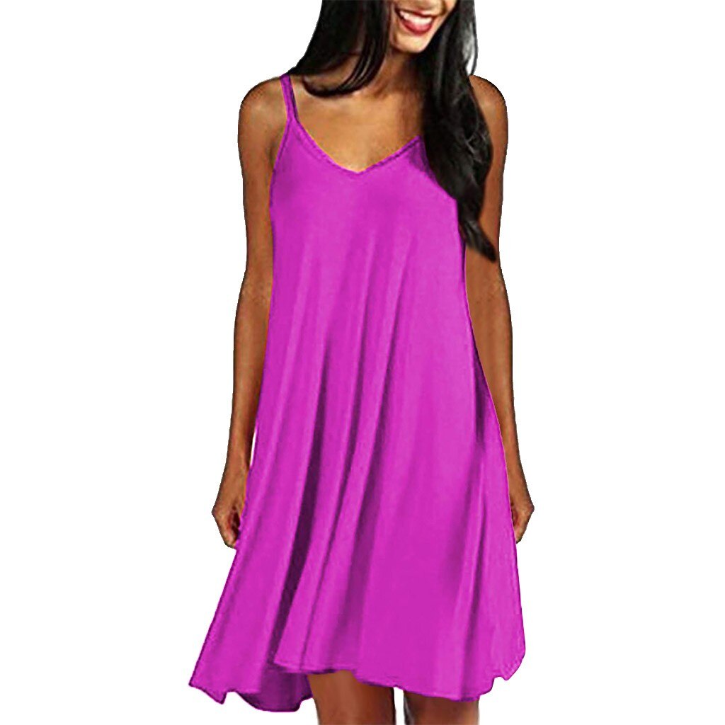 CHAMSGEND vrouwen Zomer effen kleur eenvoudige T-shirt losse casual mode elegante aan zee strand rok