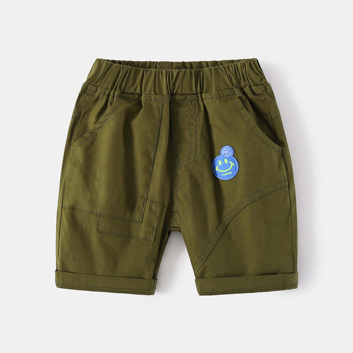 Smile Boys-pantalones cortos de algodón hasta la rodilla para niños, pantalón de cintura elástica, ropa de verano: army green / 2T