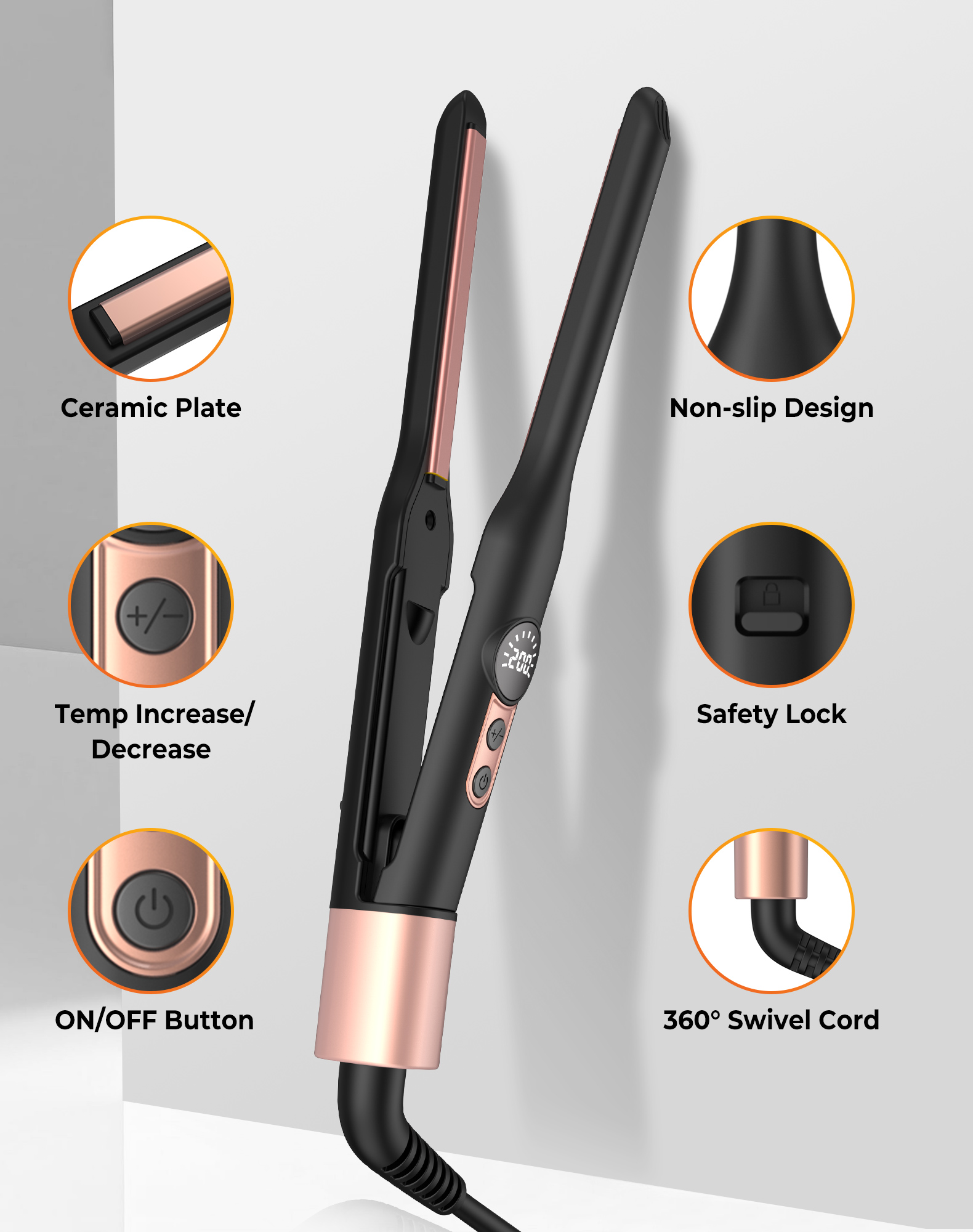 Plancha plana tipo lápiz de 3/10 pulgadas, planchas planas pequeñas para pelo corto, barba y corte Pixie, Mini plancha de pelo de turmalina de cerámica