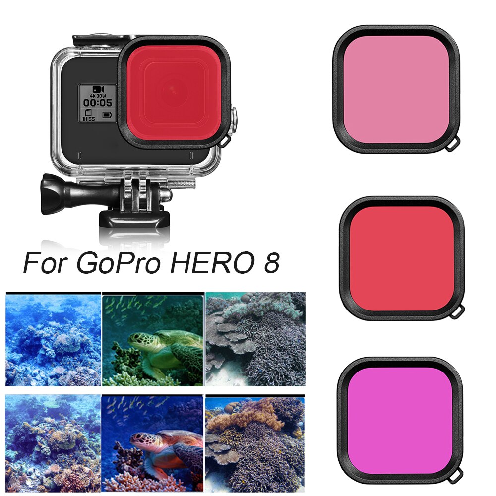 Carcasa impermeable para buceo subacuático, Kit de filtro de lentes de Color para GoPro Hero 8, accesorios para cámara go pro, 45M